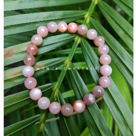 GELANG PEACH MOONSTONE NATURAL BATU ALAM / PEACH MOONSTONE BRACELET / GELANG CRYSTAL ASLI / NATURAL 