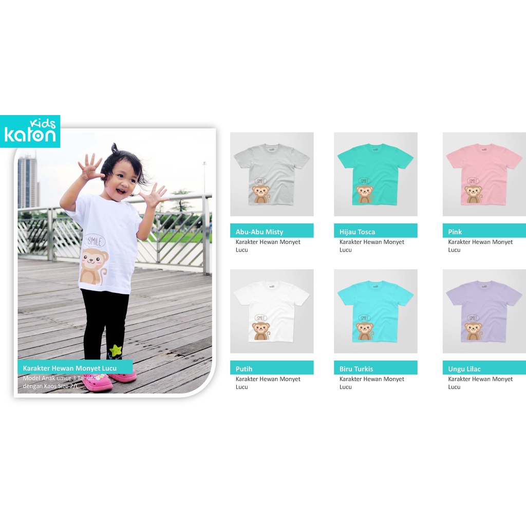 T-shirt Anak Perempuan Karakter Hewan Monyet Lucu