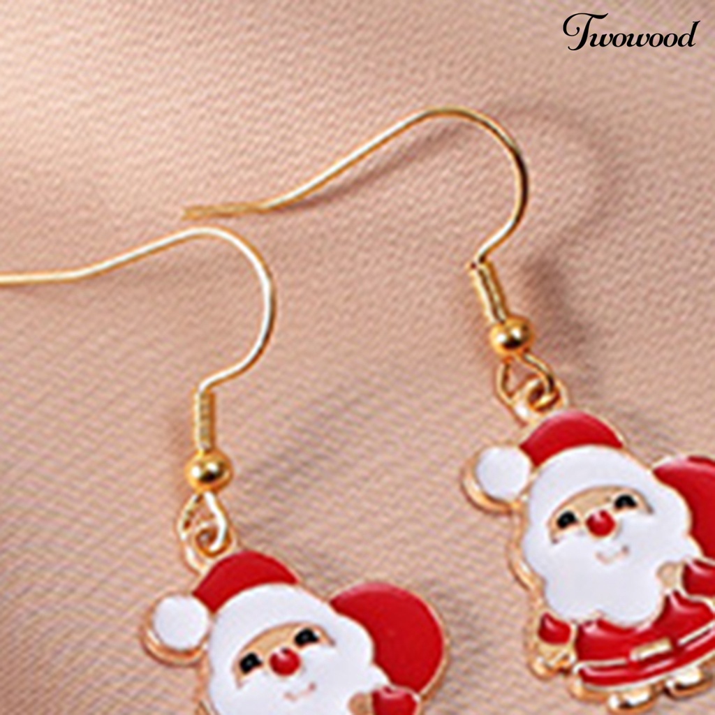 1 Pasang Anting Menjuntai Desain Pohon Natal Snowman Santa Claus