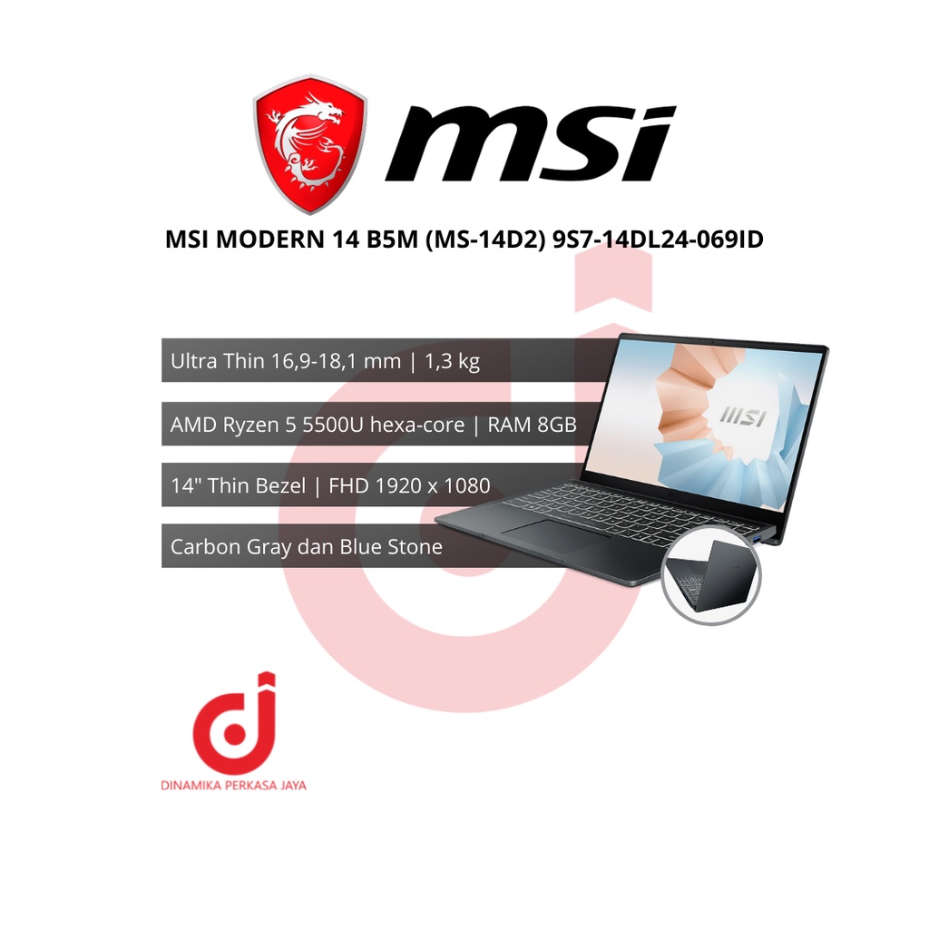 MSI Modern 14 B5M Ryzen 5 5500U RADEON 8GB 512GB 14" FHD W11 9S7-14DL24-069
