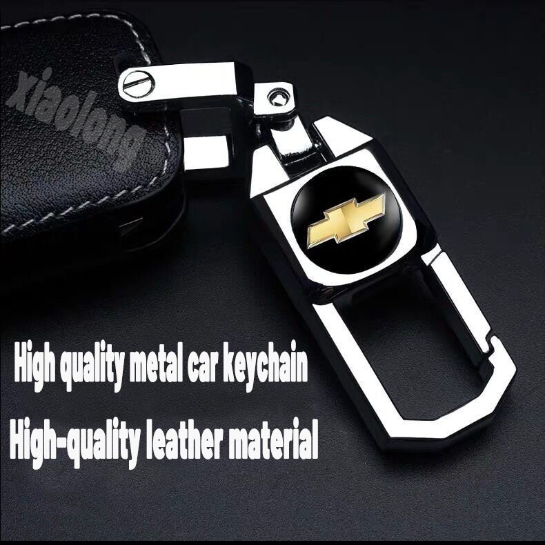 Kualitas Tinggi Kulit Untuk Chevrolet Key Cover Remote Key Case Dengan Key Holder Fod Logo Mobil Keychain Kreatif Alloy Metal MalibuSpin Camaro Sonic