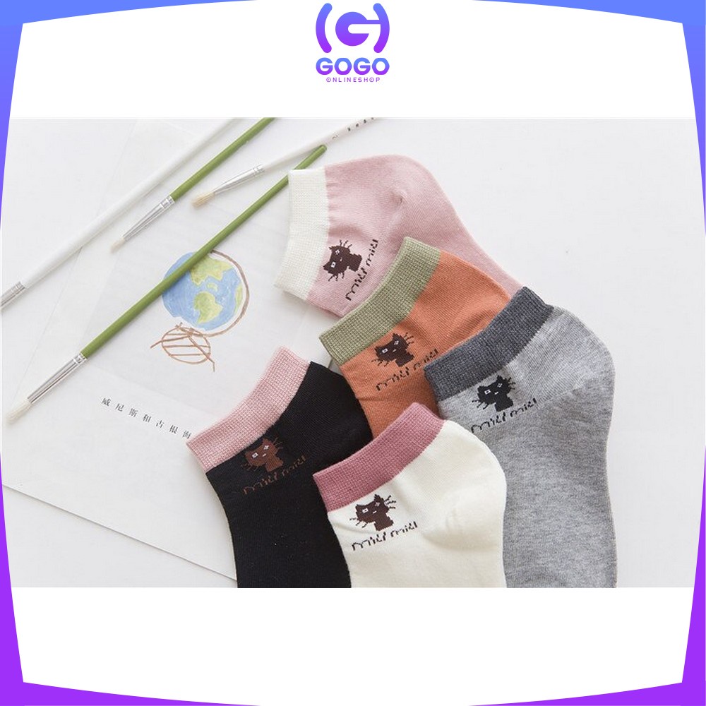 GOGO-P119 Kaos Kaki Semata Kaki Wanita Motif Kucing Cat Ankle Socks / Kaos Kaki Lucu Wanita / Kaos Kaki Fashion Korea / Kaos Kaki Wanita Dewasa