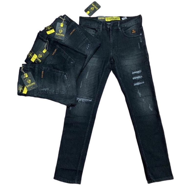 Celana Jeans Black Viper Premium/Celana jeans Pria model Sobek