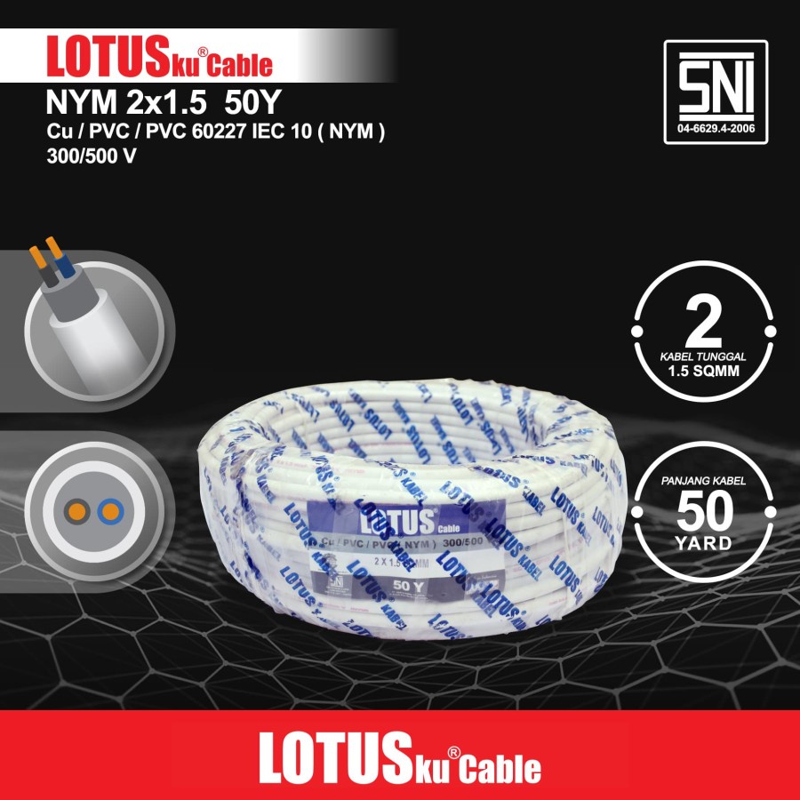 Kabel Listrik LOTUSku 2x1,5 2x1.5 mm NYM - 50 Yard