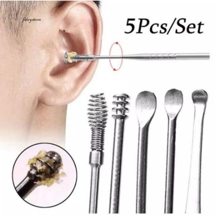 ALAT KOREKAN KOREK KUPING PEMBERSIH TELINGA BESI SET ISI 5 PCS