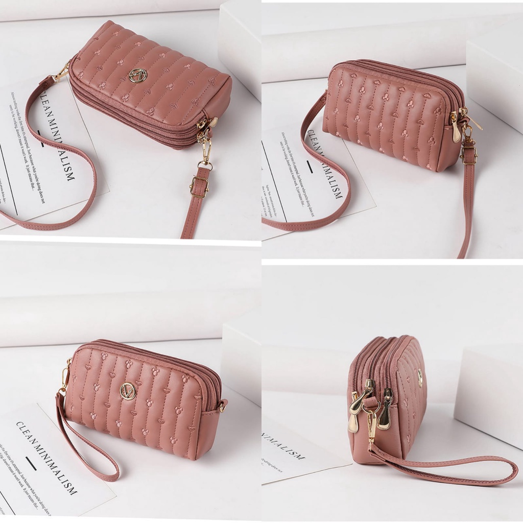 TAS SELEMPANG WANITA PESTA PREMIUM 3 RESLETING KULIT PINK EBERSA IMPORT FASHION KEKINIAN SLING BAG KOREA BRANDED REMAJA MURAH TA688P3 CEWEK BATAM SIMPLE LUCU