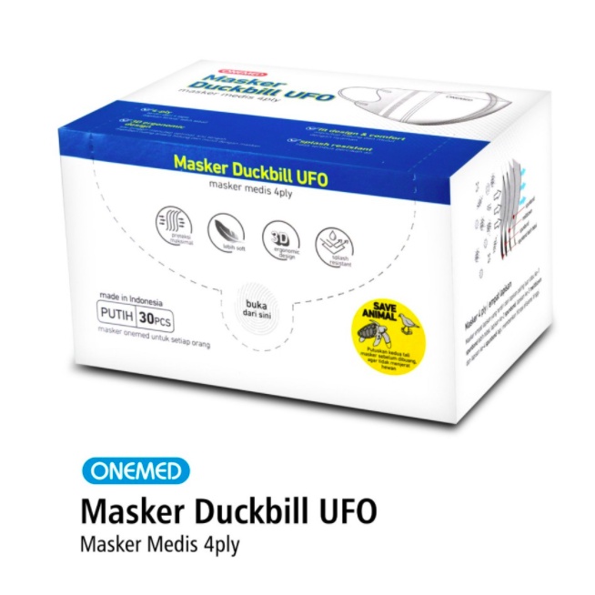 Masker Duckbill UFO Duckbill Masker Karet Medis Duckbill UFO Putih 4ply OneMed Box Isi 30 Lembar