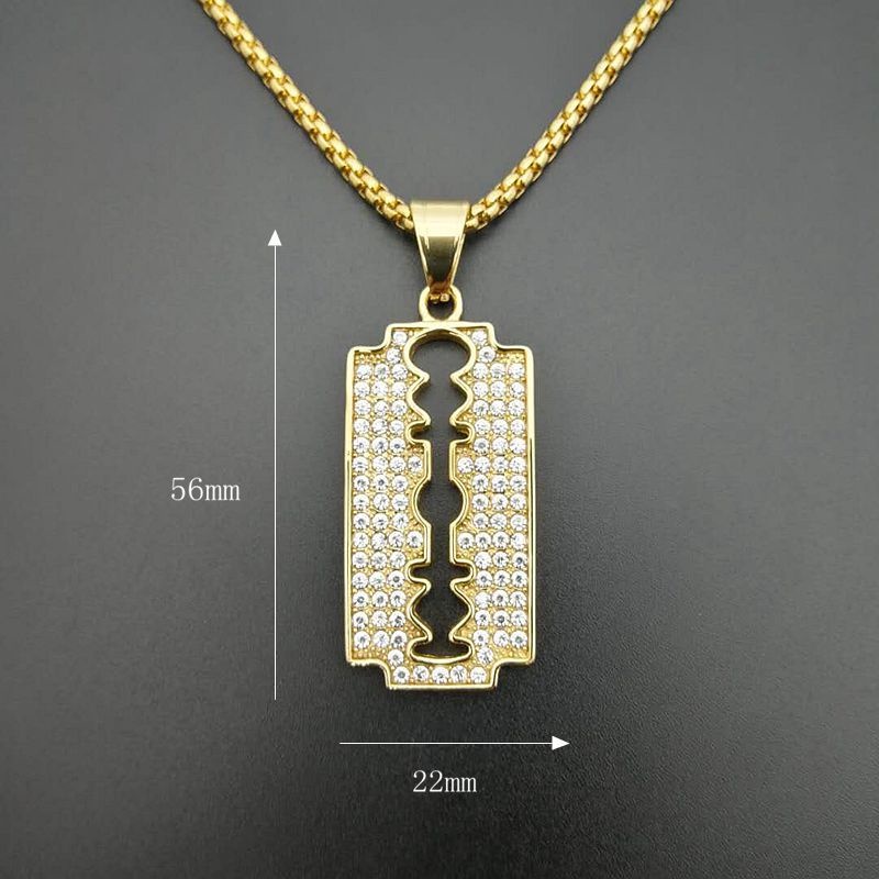 Kalung Rantai Liontin Pisau Lapis Emas Bahan Stainless Steel 316 Gaya Hip Hop Untuk Pria