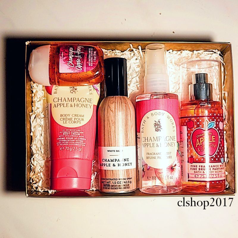 BBW CHAMPAGNE APPLE &amp; HONEY TRAVEL SIZE GIFT SET PAKET BATH &amp; BODY WORKS