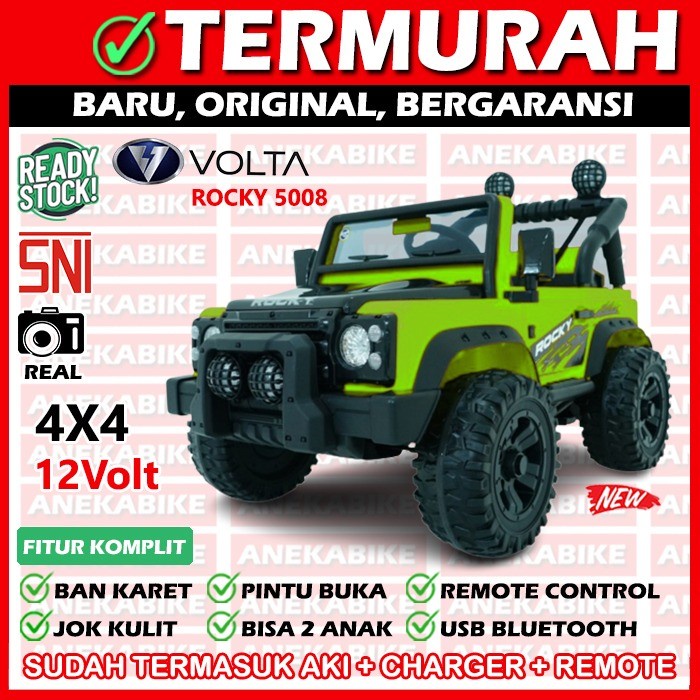 Mobil Aki Anak Jeep 4X4 Volta Rocky 5008 Ban Karet Jumbo, Mobil Aki