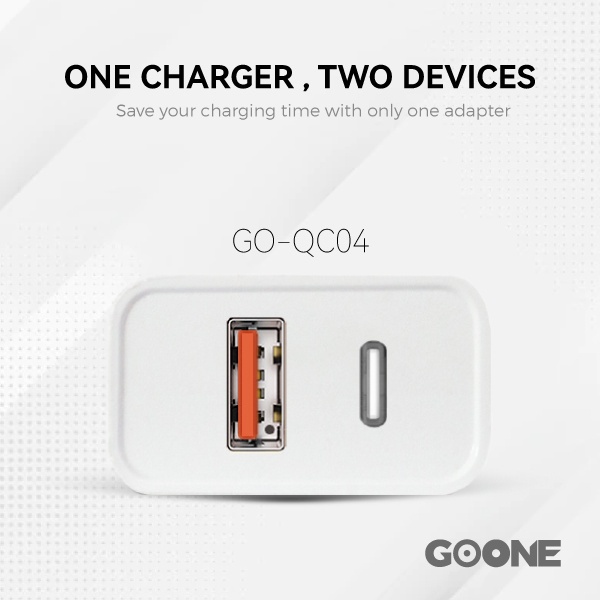 GOONE Kepala Charger Fast Charging 10W/18W/20W Single Dual Port USB Safe Quick 3.0/Type-c Fast Charger