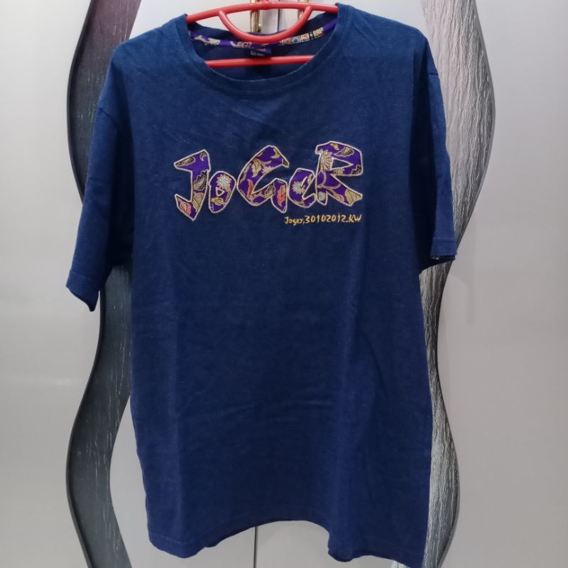 Kaos Joger Bali Original motif Batik T-shirt Laki-laki Cowok Biru tua Ukuran M