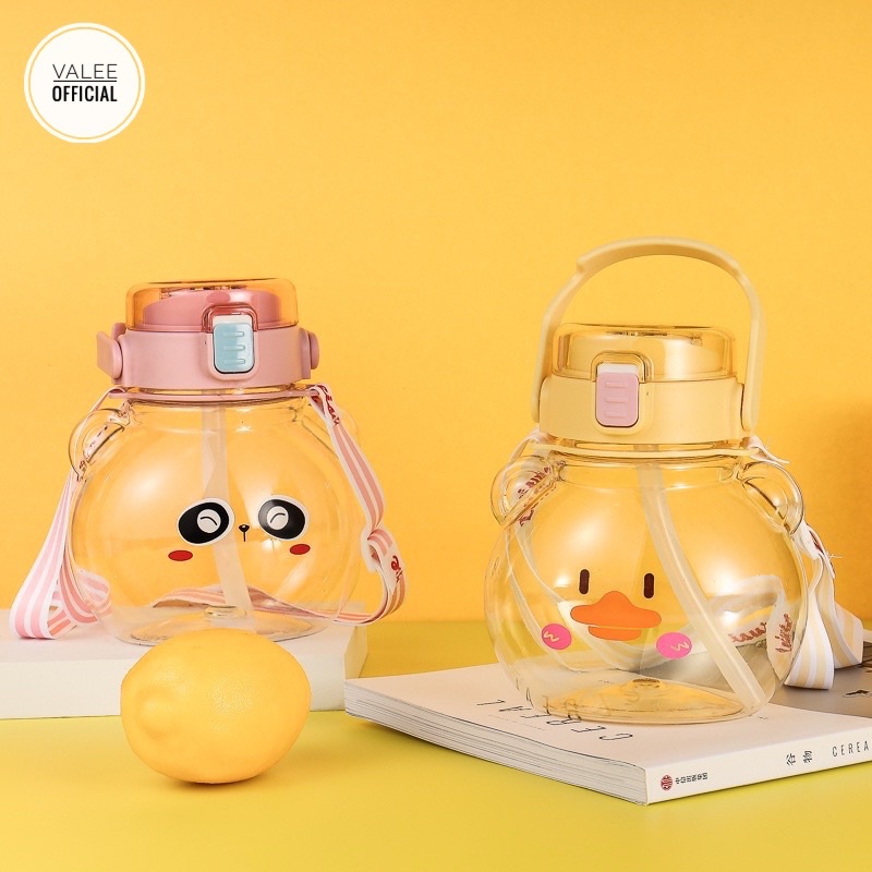 BOTOL PLASTIK KEPALA BERUANG TRANSPARANT LUCU GEMOY 2 CARA MINUM + TALI DAN STIKER 2D 1100 ML