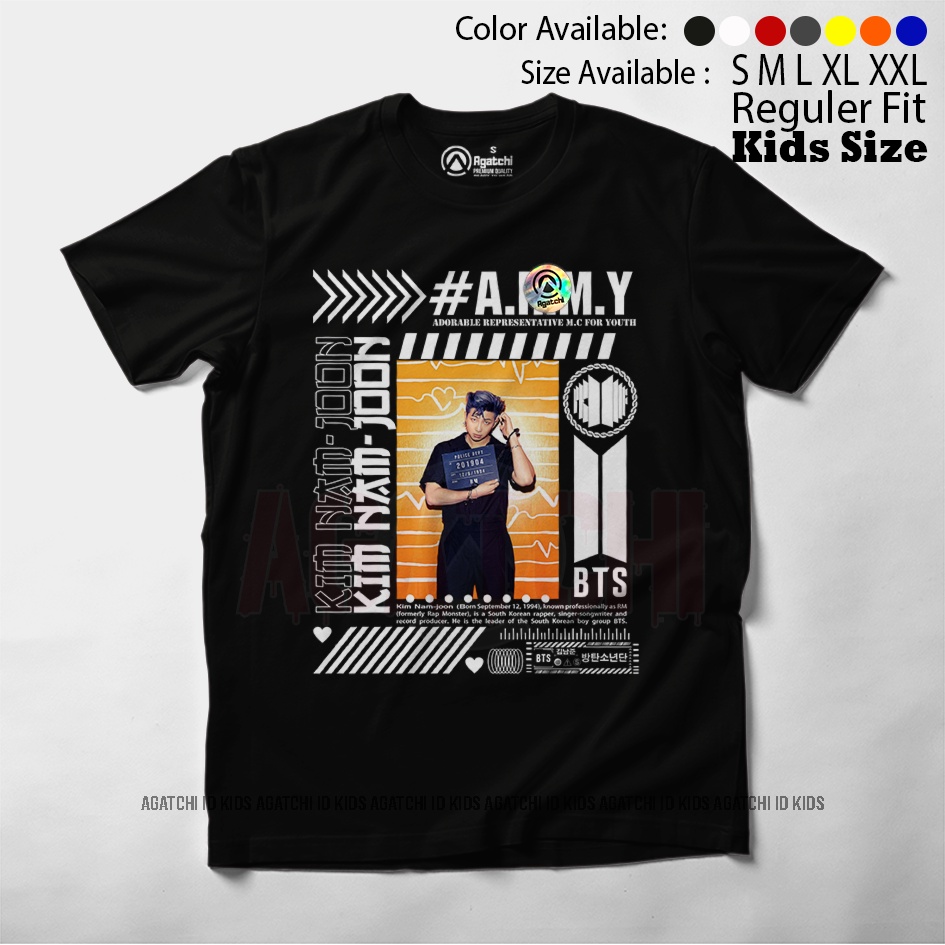 Baju Kaos Atasan Anak - Anak Agatchi Motif Personil Grup Boy Band BTS / Bangtan Boys ( Hitam )