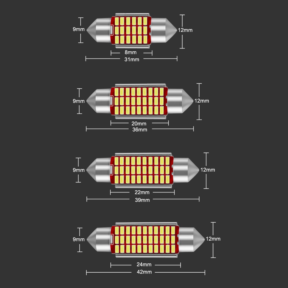 1pc Lampu Baca LED C5W C10W 31mm 36mm 39mm 42mm 12V Untuk Plat Nomor Mobil