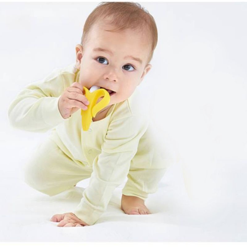 Teether Banana gigitan pisang sikat full silicon BPa free gigitan bayi teether bayi teether pisang teether jagung