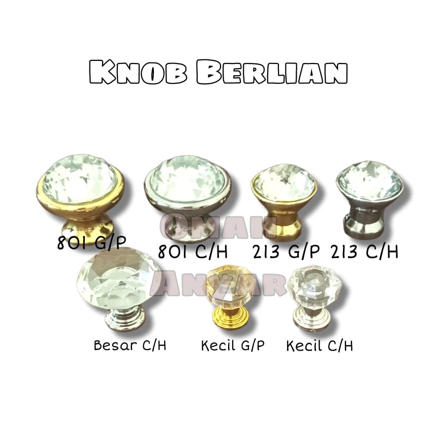 Knob Handle Tarikan Lemari Laci Crystal Kaca Berlian Swarovski Kaje GP/chrome