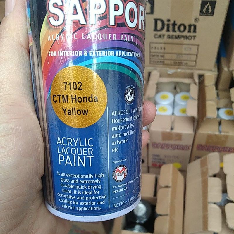 saporo acrylic lacquer paint pilok pilox cat spray sapporo 150ml saporo 7102 ctm honda yellow kuning metallic emas metallic