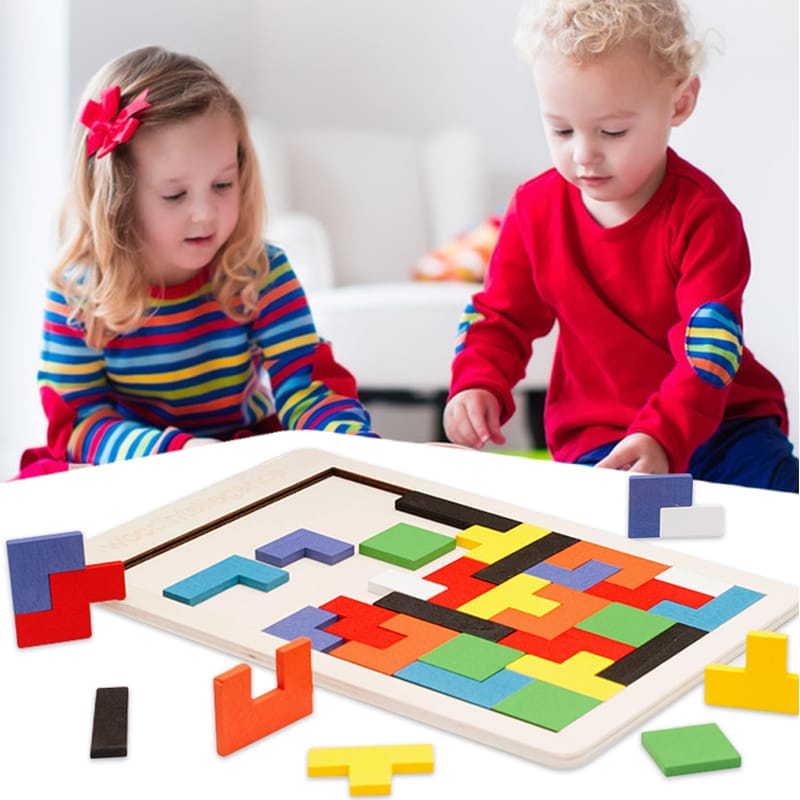 WE Mainan Puzzle Tetris Russian Tertis Block Toy Mainan Edukasi Anak Wood Intellegence