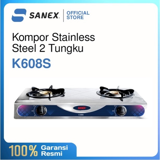 KOMPOR GAS 2 TUNGKU SANEX K-608 STAINLESS