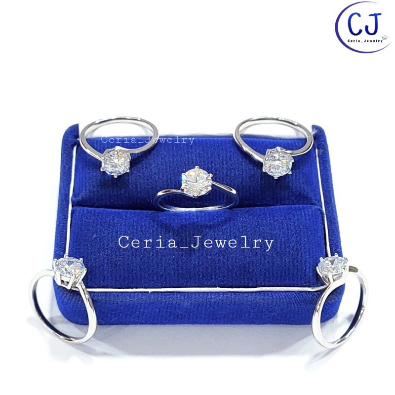 Cincin Perak Wanita Asli Silver 925 Lapis Emas Putih Model Desi Batu Putih - Cincin Wanita Anti Karat