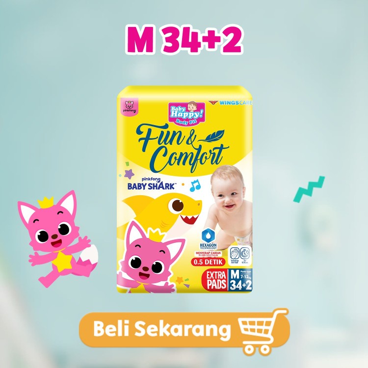 Baby Happy Pants M 34 +2/ L 30+2  Baby Happy Pinkfong / Baby Happy Babyshark / baby happy fun and comfort