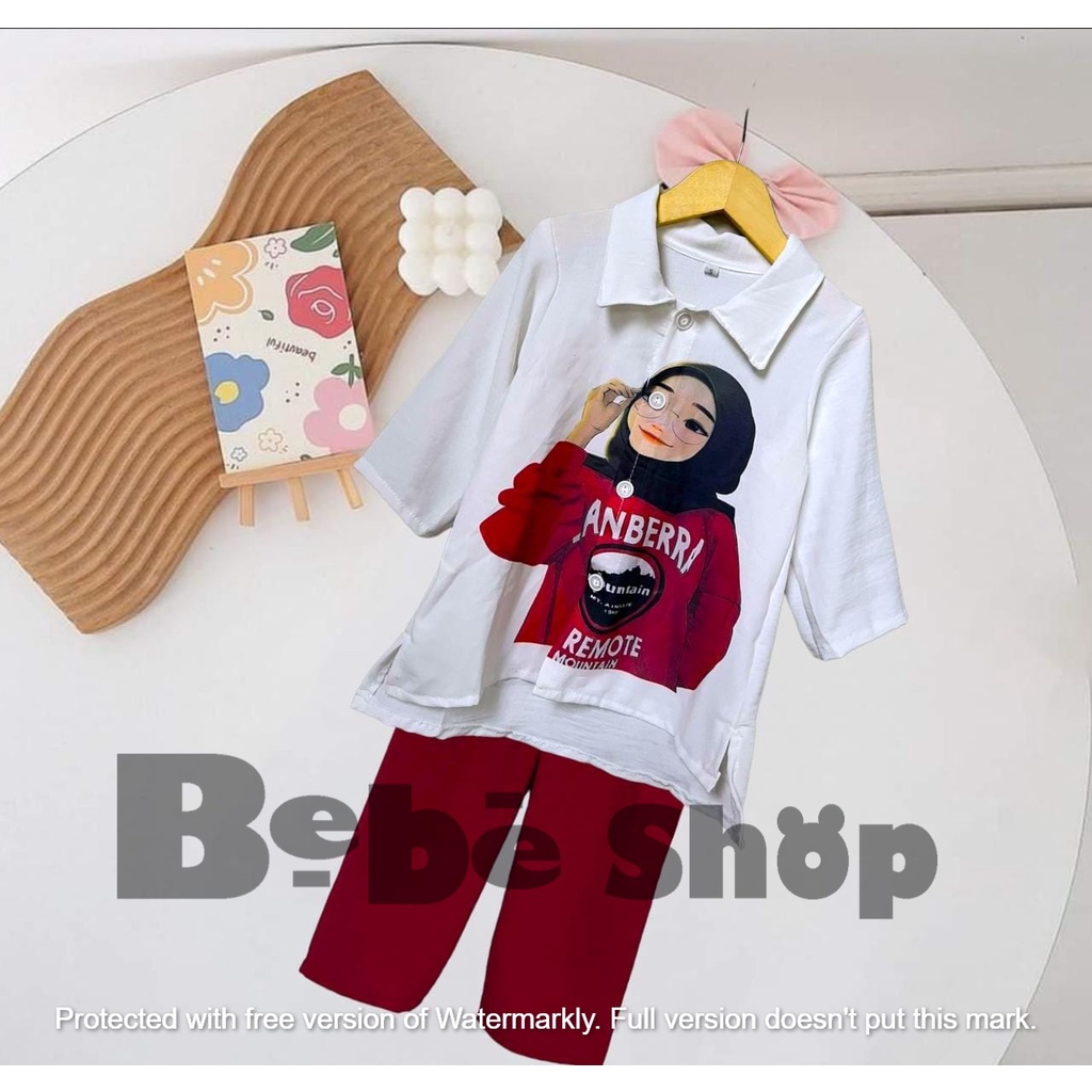 Setelan slebew pakai kancing bahan cringkel usia 2 sampai 8 tahun