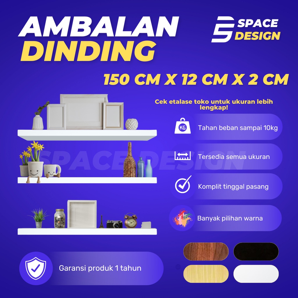 Ambalan Rak Dinding Minimalis Hiasan Papan Hambalan Kayu Laci Melayang Dinding Ukuran 150cm Lebar 12
