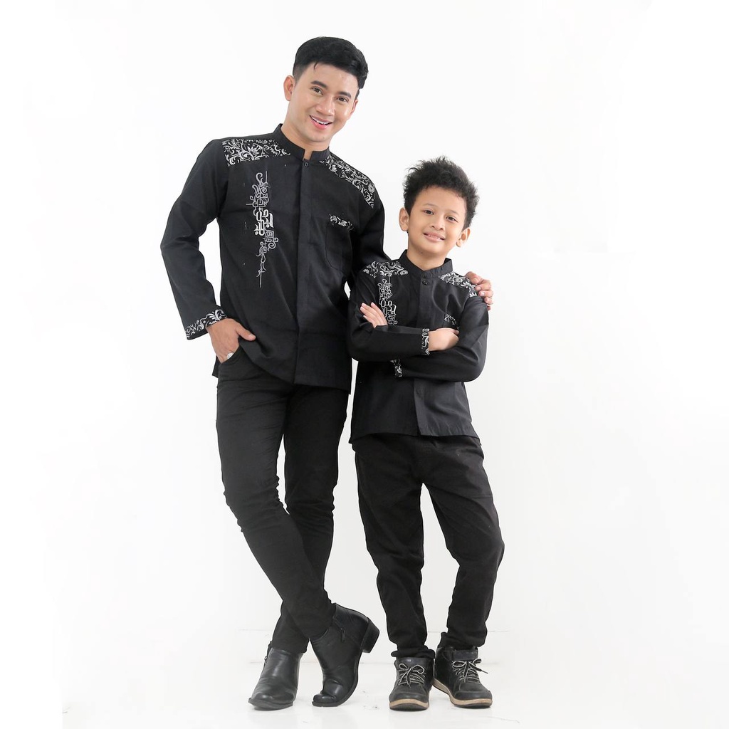 Baju Koko Couple Kombinasi Batik dan Bordir Ayah Anak