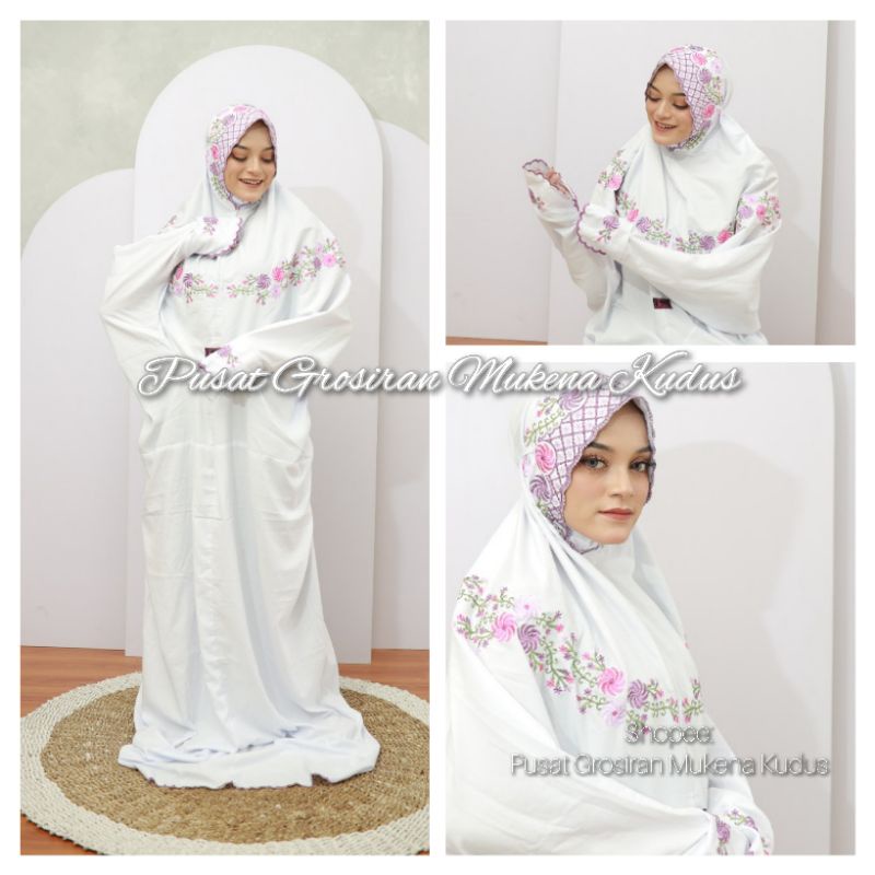 MUKENA LAJURAN/TERUSAN BORDIR SANTRI PUTIH KATUN IMPORT PRODUKSI UTAMA ADEM JUMBO REMAJA (SMA) DEWAS