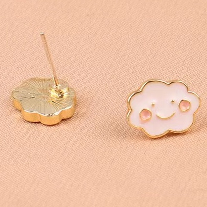 Anting Tusuk Motif Awan Putih / Pink Untuk Wanita