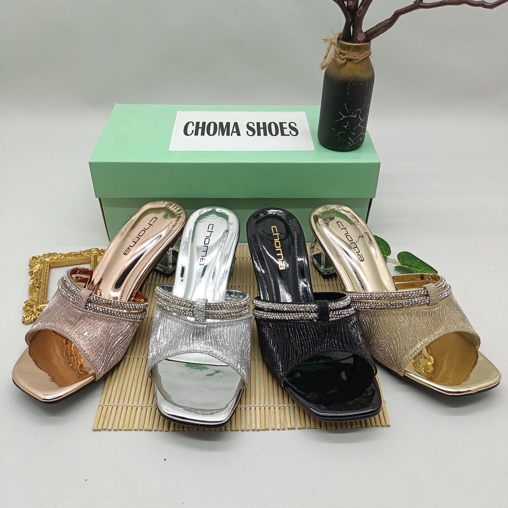 Choma Ladies  Sandal Hak Kaca Sendal Pesta Wanita Sandal Wedding High Heels