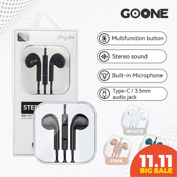 GOONE Headset Earphone 3.5 mm Gaming Musik Original In Ear Mikrofon Noise Cancellation Kabel Stereo Jack Audio Type-c Lightning iOS Android