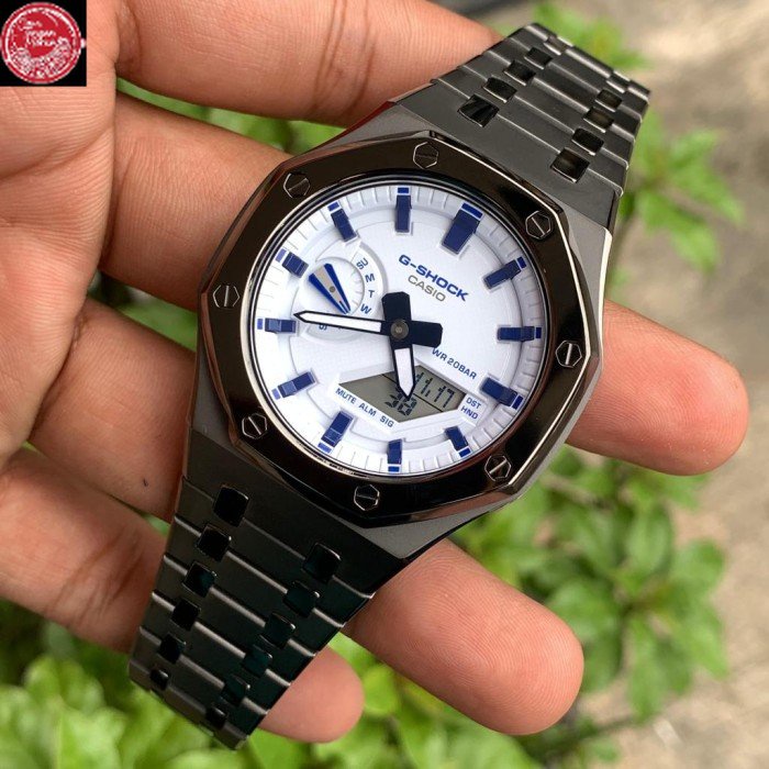 Jam Tangan Gshock GA 2100 White Gun metal Chrome 44mm