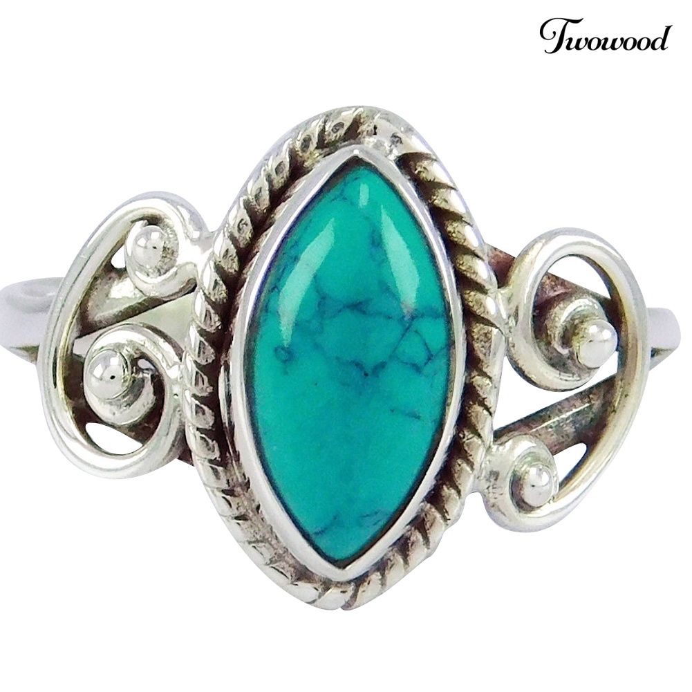 Perhiasan Cincin Jari Wanita Model Ukir Tibetan Antik Aksen Turquoise Untuk Hadiah