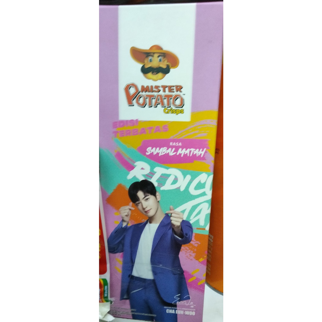 

(Ready) Snack kentang Limited edition pack Mister Potato Edisi Terbatas Cha Eun Woo Sambal Matah, Original asin, Rumput laut, Hot&Spicy 100 Gram pack