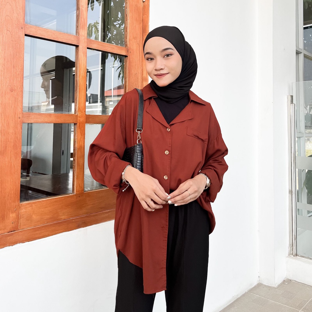 JIHAN OVERSIZE XXL LD 120  - BAJU BLOUSE WANITA JUMBO BIG SIZE TO XXL - ATASAN LENGAN PANJANG - KEMEJA OVERSIZE