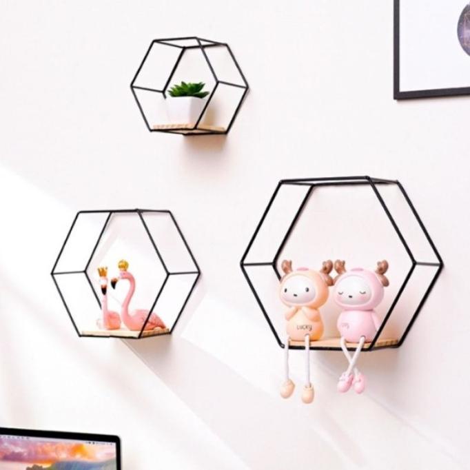 aiRustic-Rak Dinding Hexagonal 3 Dimensi 1set(3pcs)besar kecil sedang