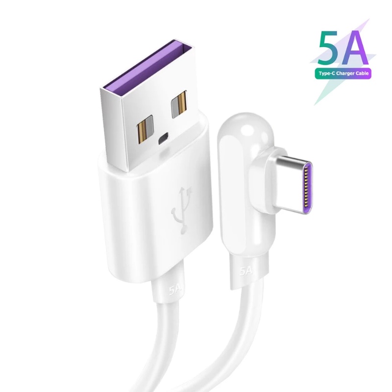 90 Degree Kabel Charger USB Tipe C 90 Derajat 5A 0.3 / 1.5 / 2M Untuk Huawei Mate 40 30 P40 P30 Pro Nova 6 7 8 Se Honor 30