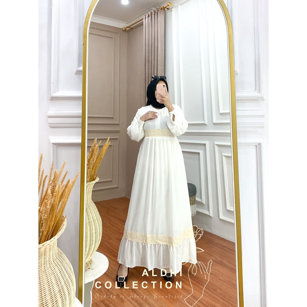 Danik Maxy Gamis Ceruty Babydoll Dress Kondangan Busui Renda Keliling