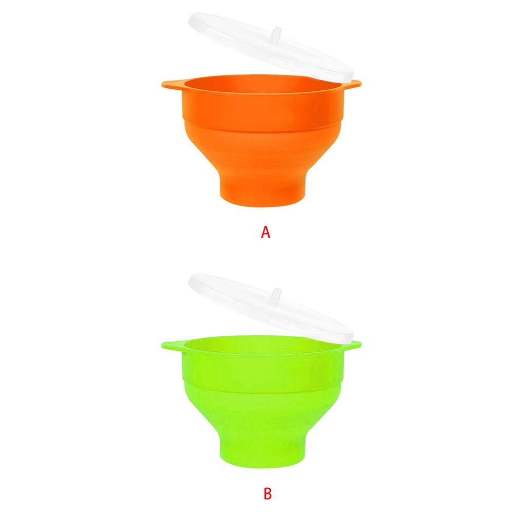 Ember Popcorn Dengan Tutup Pegangan Silicone Bowl Gelas Tahan Lipat Microwave