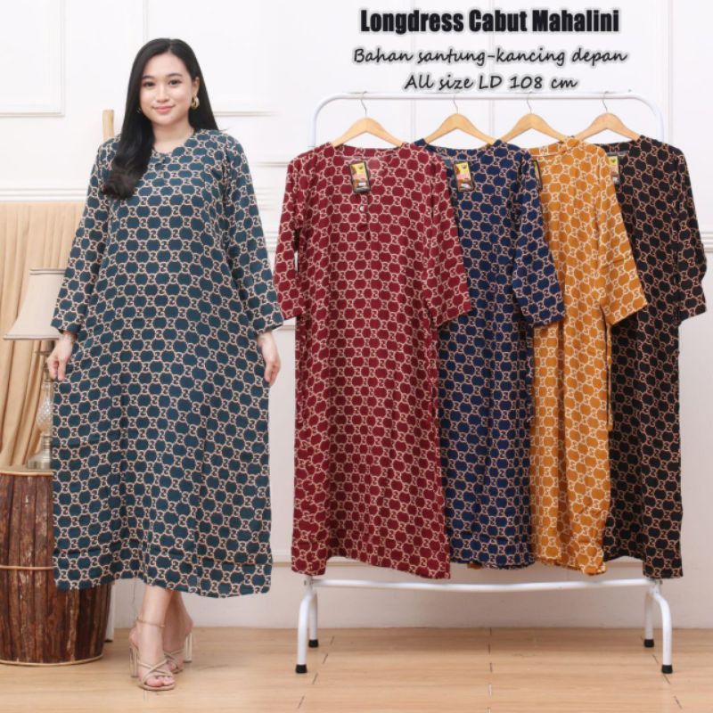 Longdres rayon batik daster lengan panjang tie dye motif kharisma gamis murah