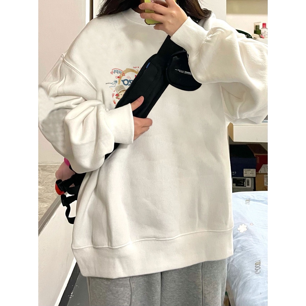 EUNII Sweater Lengan Panjang Cartoon Cute As A family Korean Style/Hoodie Oversize/Baju Wanita/Switer Wanita