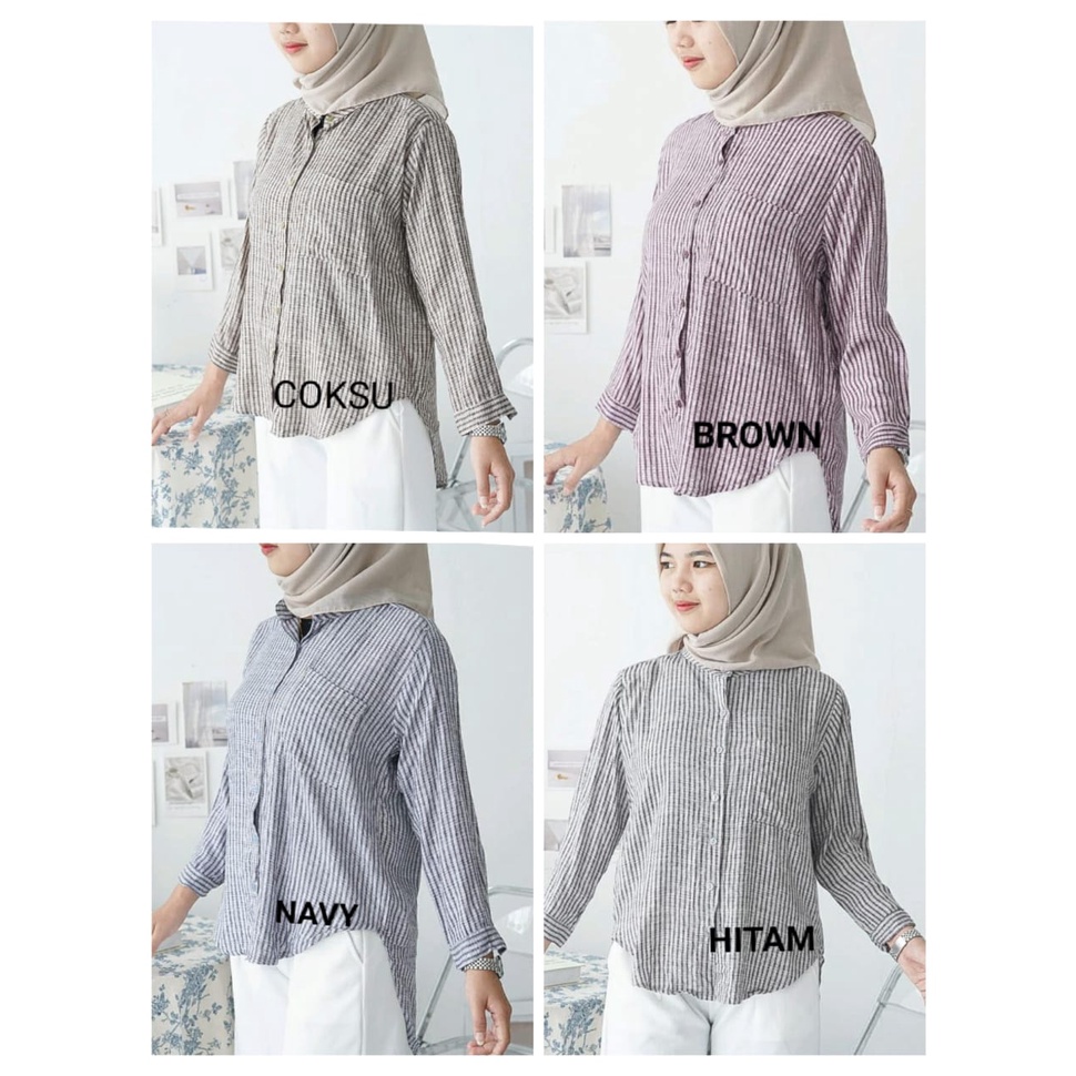 HUM - ZFS OOTD Atasan Wanita Hijab Semi Tunik Salur Bergaris / TIRA RAYON DIAMOND TUNIC