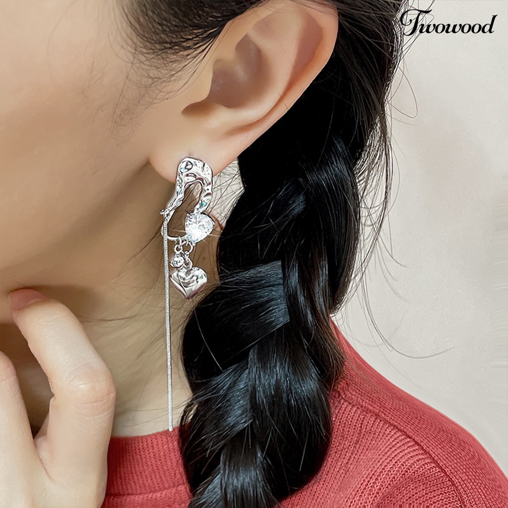 1 Pasang Anting Bentuk Paperclip Asimetris Untuk Wanita