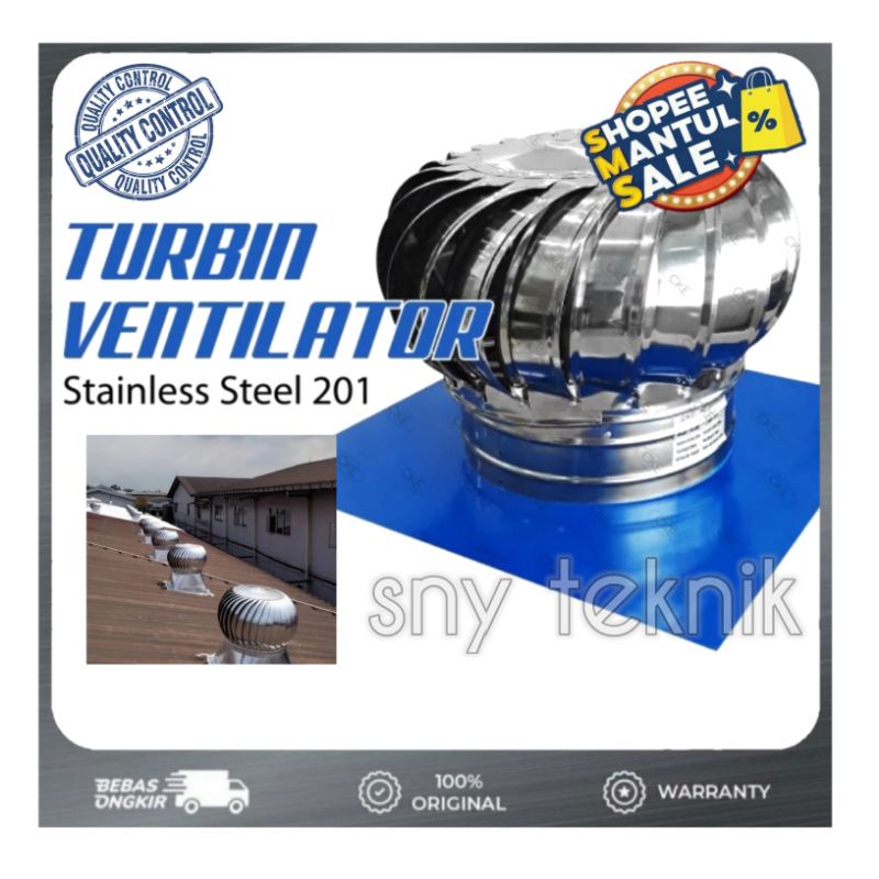 Turbin Ventilator 14" Inch - Ventilasi Atap Rumah Pabrik Resto Stainless Steel