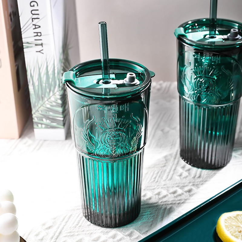 Starbucks Gelas Kaca Botol Minum Cup Tumbler Cup Reusable 600ML+ Sedotan