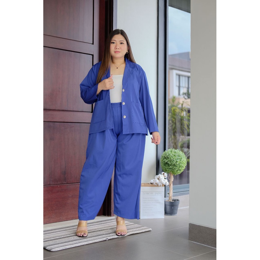 BIGWELL OLLA SET KERAH POLOS - SETELAN WANITA BIGSIZE - SETELAN WANITA JUMBO