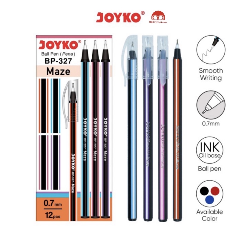 

12 Pc - Pulpen Joyko Maze 0.7 mm Pena Hitam