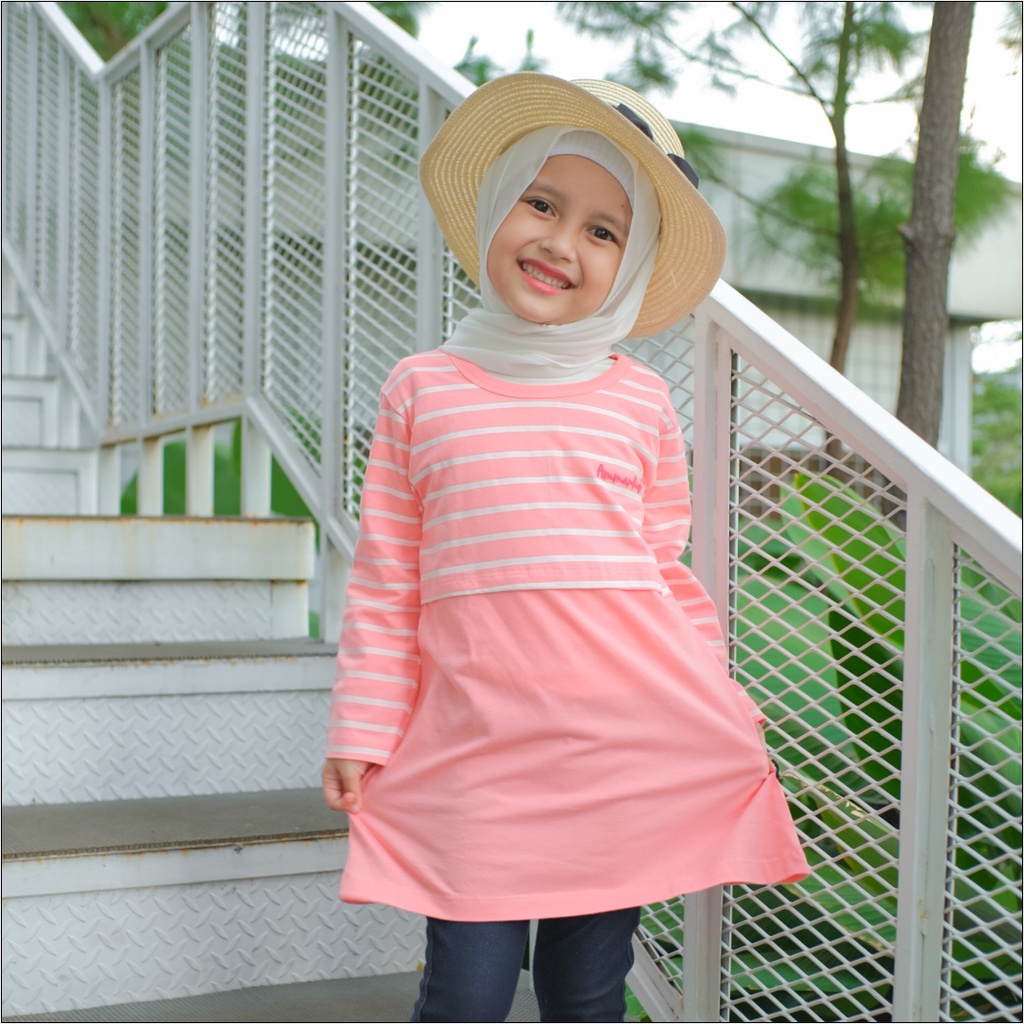 Tunik Kaos Anak Perempuan Tangan Panjang DAILY CHIC TUNIC Stripe Collection Brand Ammar Kids Baju Outfit Harian Simpel dan Lucu Untuk Usia 3 - 12 Tahun